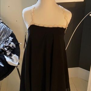 Black dress casual white creme embroidery